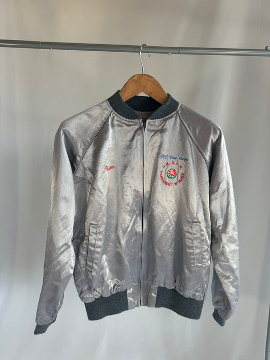 Silver Silk Bomber Jacket